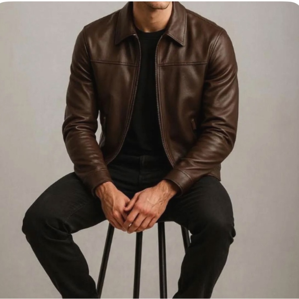 Banana Republic Men's Brown Leather Jacket Classic - Picture 6 of 9